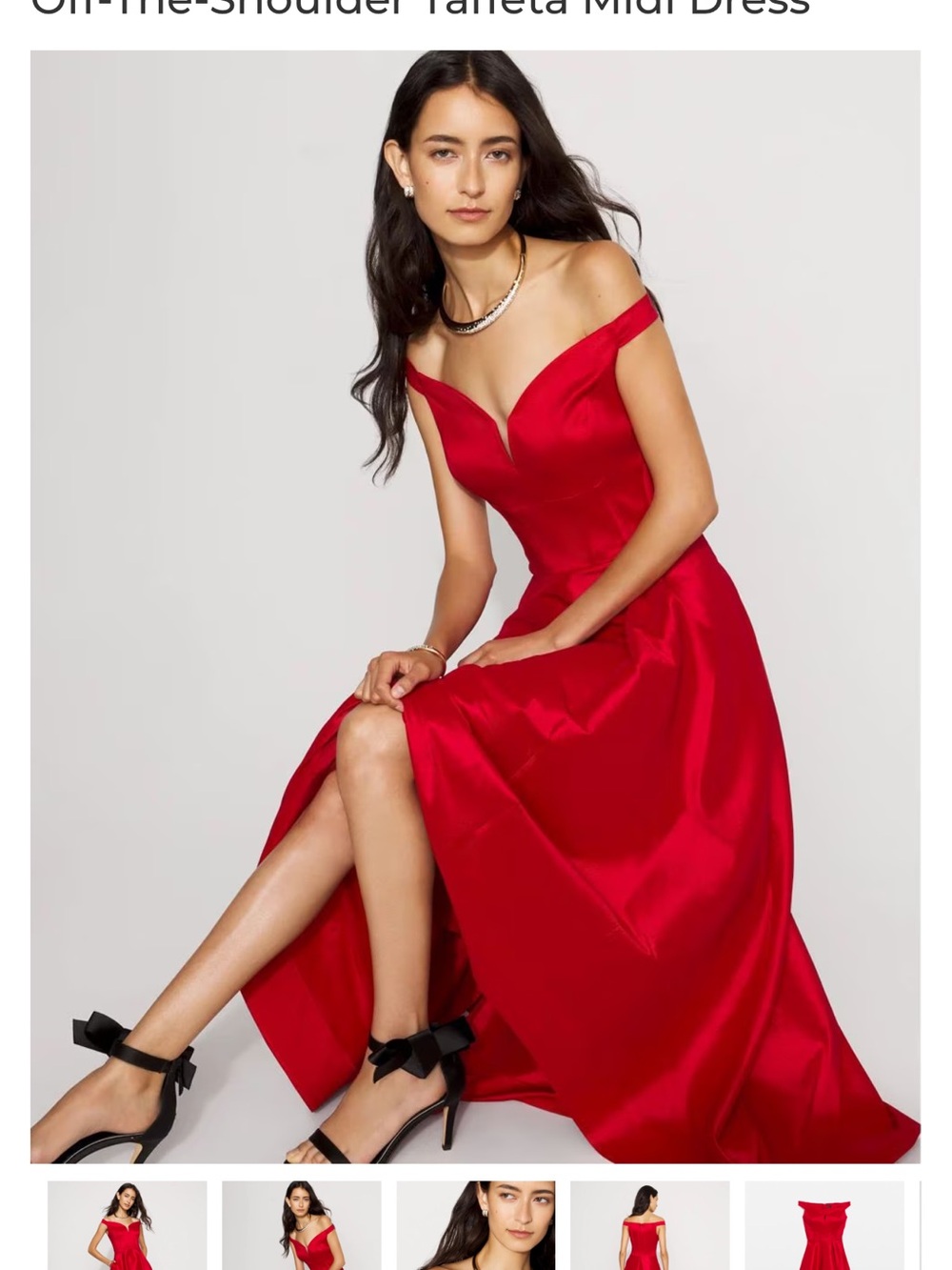 White House Black Market Red Off-the-Shoulder Taffeta Midi Dress - Picture 3 of 7